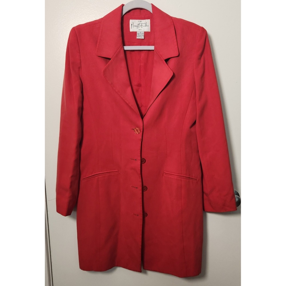 Vtg Mary McFadden 100% Silk Women's Red Long Line Blazer Lined Size 10 Quiet Lux